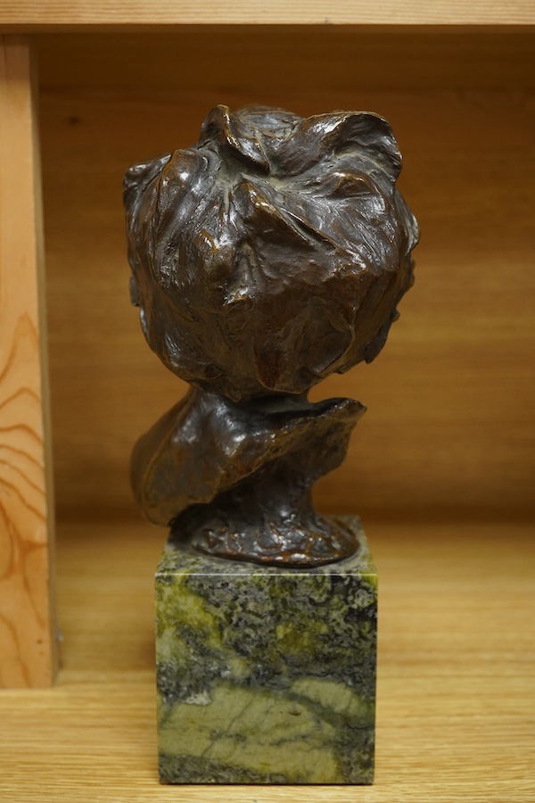 Jean Antoine Injalbert, bronzed head of a child on marble base, 28cm. Condition - good